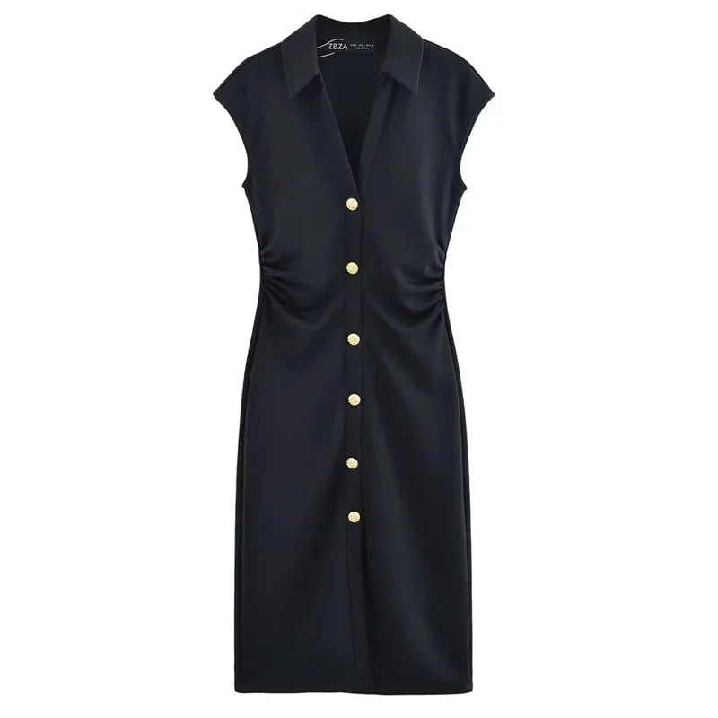 HXAO Camicia increspata Abiti longuette 2025 Donna Estate senza maniche Abito bianco nero Donna Aderente Elegante abito casual da donna 088