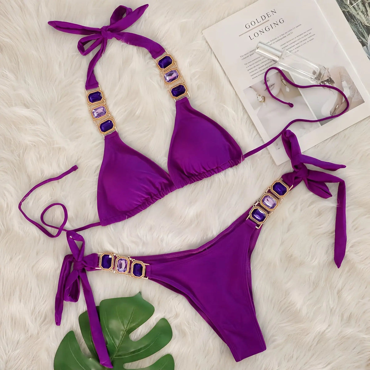 2025 Costume da bagno da donna in 2 pezzi con stringhe di strass e bikini sexy da spiaggia
