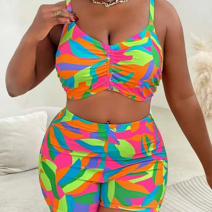 L-4XL Plus Size Set da 3 pezzi Bikini Cover Up Costume da bagno push up da donna Estate Mujer Costumi da bagno con controllo della pancia Set bikini oversize