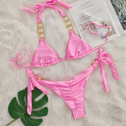 2025 Costume da bagno da donna in 2 pezzi con stringhe di strass e bikini sexy da spiaggia