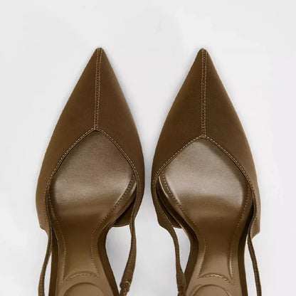 2025 Nuovi sandali con tacco estivi Elegante cinturino posteriore Designer Décolleté da donna Sexy punta a punta Tacchi alti Scarpe eleganti da banchetto di moda