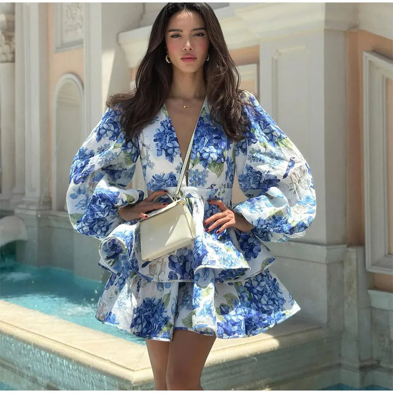 Donne Tie-dye 3D Fiore Con Scollo A V Completa Senza Maniche Mini Abiti Moda Sottile Stampato Multi Pieghettato Abiti New Lady Holiday Wear