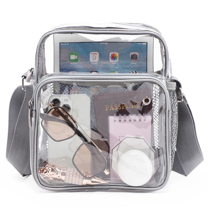TINYAT Borse da donna in PVC trasparente impermeabile con cinturino in rete leggera Metti per cuffie perse Jack Ombrello per cellulare iPad da 9,7 pollici
