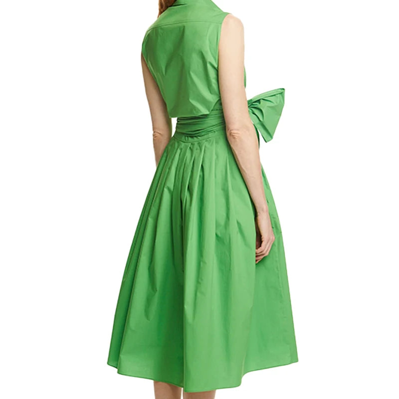CHCH 2024 Estate Nuovo Casual Pendolarismo Elegante Risvolto Abito da Donna Moda Tinta Unita Increspato Bottoni con Scollo a V Abiti Camicia