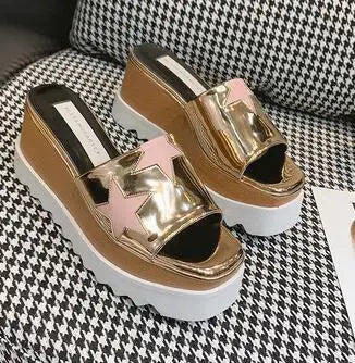 Genuine Leather Buckle Strap Sandals Breathable Sneakers Stars women summer rivets shoes Korean Style Platform Casual Shoes