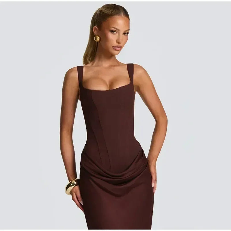 Mini abito da donna con scollo a V e scollo all'americana senza schienale Moda senza maniche a vita alta Abiti aderenti 2025 Nuova estate Lady Party Holiday Robes
