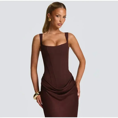 Mini abito da donna con scollo a V e scollo all'americana senza schienale Moda senza maniche a vita alta Abiti aderenti 2025 Nuova estate Lady Party Holiday Robes