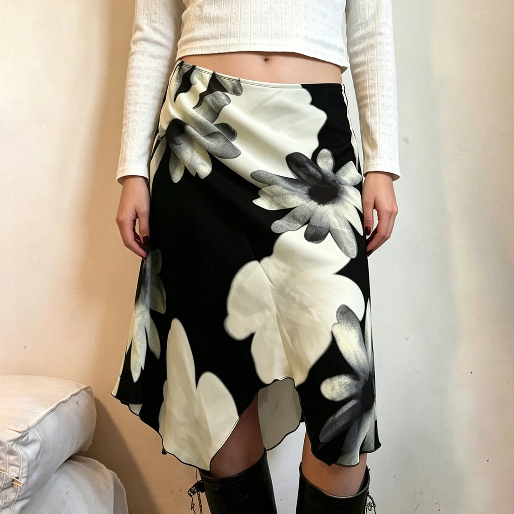 SUCHCUTE Y2K Stampa floreale Maglia Gonna asimmetrica Donna Vita bassa Midi A-line Gonne Estetica 2000s Abbigliamento Estate Outfit 2026