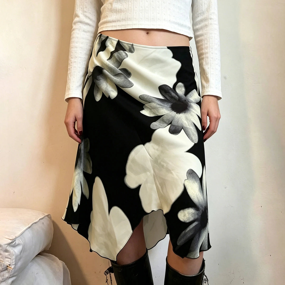 SUCHCUTE Y2K Stampa floreale Maglia Gonna asimmetrica Donna Vita bassa Midi A-line Gonne Estetica 2000s Abbigliamento Estate Outfit 2026