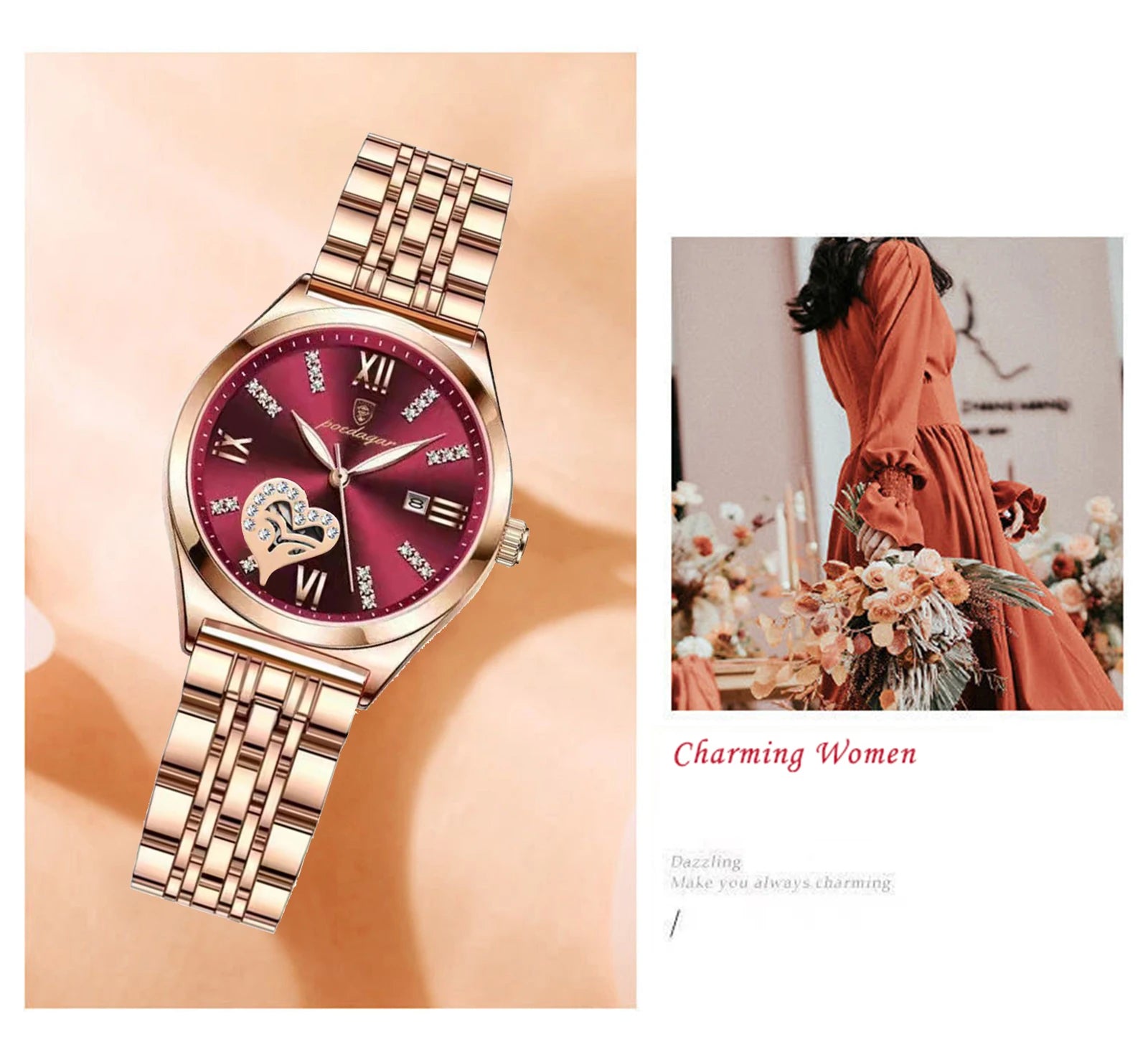 Orologi di lusso POEDAGAR per donna, impermeabili, luminosi, con datario, in acciaio inossidabile, casual, orologio da polso al quarzo da donna.