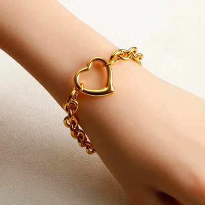 Bracciale a catena con ciondolo a forma di cuore o rotondo in acciaio inossidabile