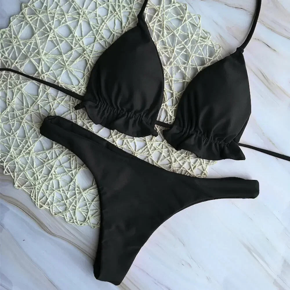 Summer Brazilian Bikini Set for Women Sexy 2 Pieces Set Push-up Swimwear Bandage Top Thong Bathing Suit Swimsuit Beachwear