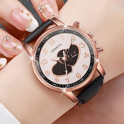 1/4PCSt Orologi da donna alla moda Orologio al quarzo con quadrante a cuore Cinturino in pelle casual Orologi da polso da donna Reloj Mujer (senza scatola)