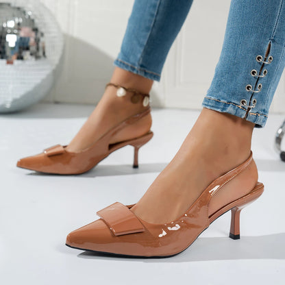 Sandales d'été 2026 pour femme à talon haut, chaussures élégantes à bout pointu avec bride arrière, design tendance pour banquets et fêtes