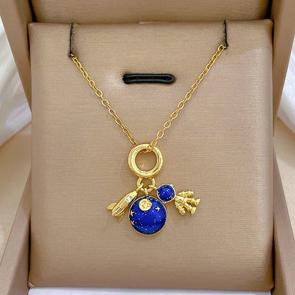 Collana di lusso leggera in acciaio al titanio con serie Star per donna, colore oro, pianeta, luna, astronauta, collane con ciondolo, gioielli, regali