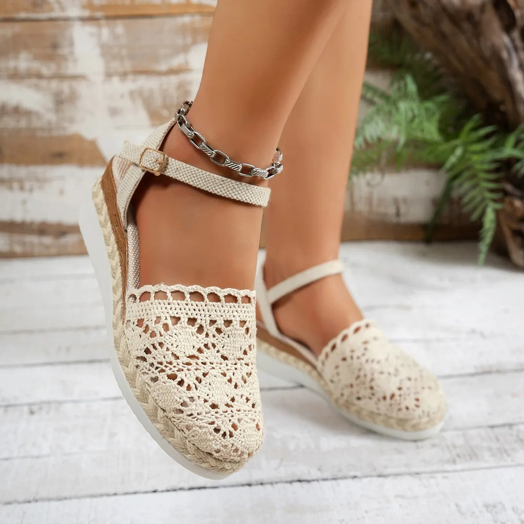 Bequeme Damen-Sommermode-Sandalen 2025 Neue Damenschuhe Atmungsaktive Mesh-Plateau-Schuhe Lässige Strandkeilsandalen