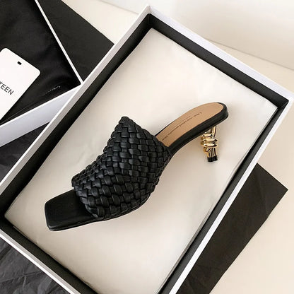 Sandales d'été pour femmes, pantoufles de style concis, sandales en tissu pour filles, sandales de mariée sexy à talon chaton élégant