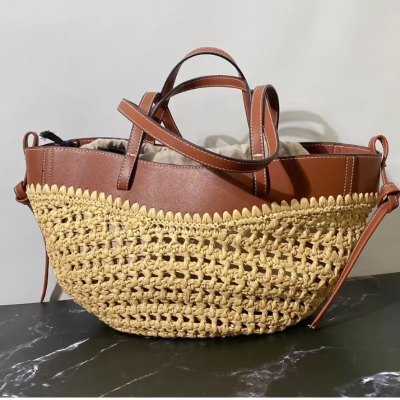Borsa da donna in paglia intrecciata 2in1 Borsa da ascella in paglia con tracolla regolabile Borsa a tracolla per gnocchi di grande capacità per borsa a secchiello da spiaggia estiva