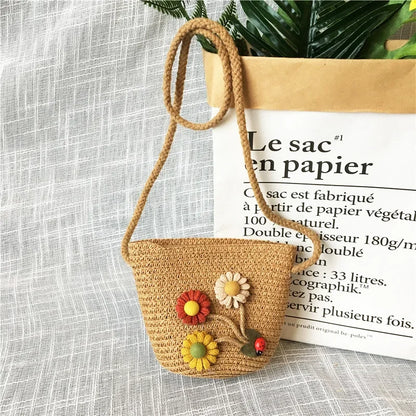 Borsa a tracolla in tessuto di paglia per bambini estivi belle ragazze borse portamonete piccole borse a tracolla per bambini Mini portafoglio principessa