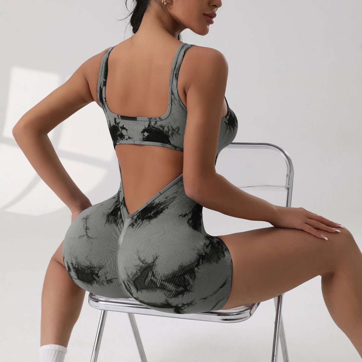 Tuta Sportiva Sexy con Schiena a V e Arricciatura, Senza Maniche, per Donna, Abbigliamento Casual e da Yoga