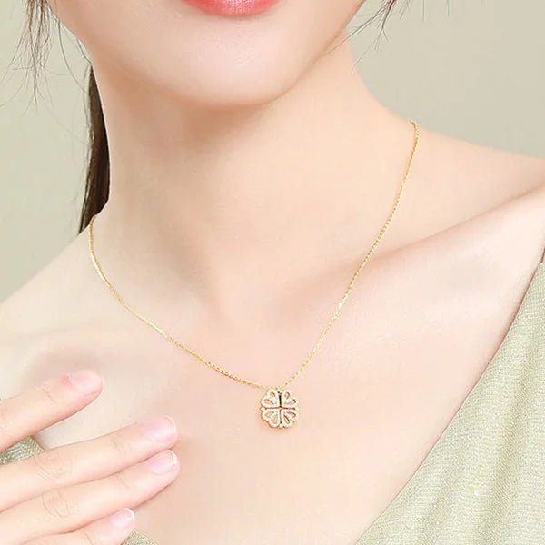 1pc a forma di cuore quadrifoglio ciondolo collana gioielli zircone donne amore catena clavicola regali apribile girocollo gioielli