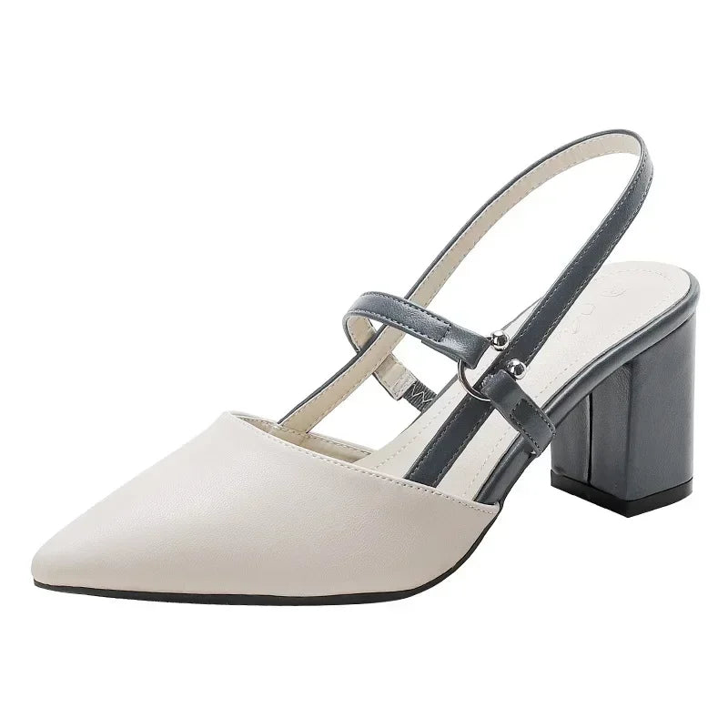 Scarpe per le pompe Estate Elegante Tacchi alti grossi Punta a punta Baotou Scarpe da donna solide Sandali femminili Zapatillas Mujer 2024