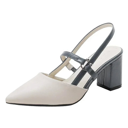 Scarpe per le pompe Estate Elegante Tacchi alti grossi Punta a punta Baotou Scarpe da donna solide Sandali femminili Zapatillas Mujer 2024