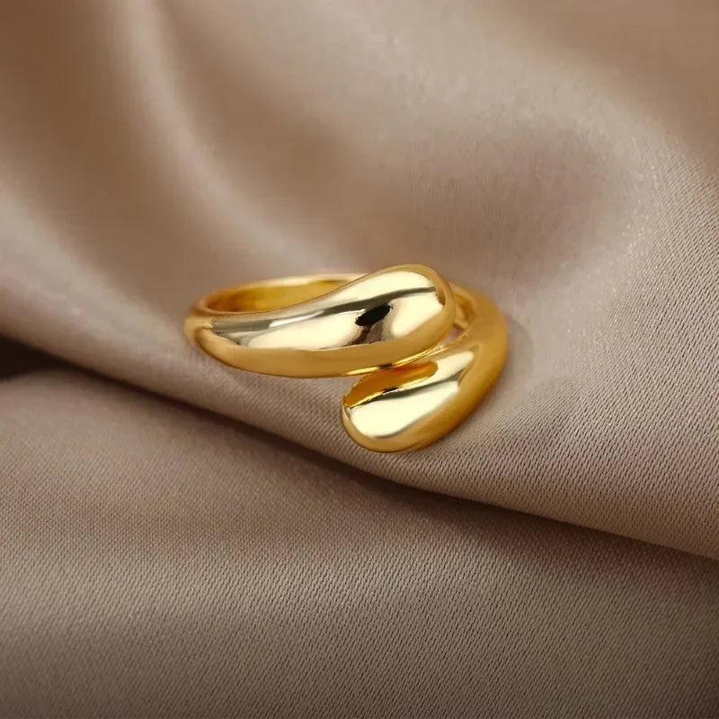 Anelli con goccia d'acqua liscia in argento sterling 925 per donna Anello aperto in oro 18 carati Anelli per coppie di nozze Regalo di gioielli estetici