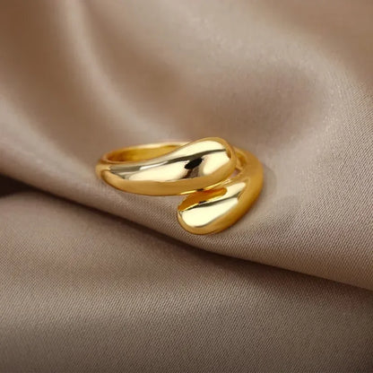 Anelli con goccia d'acqua liscia in argento sterling 925 per donna Anello aperto in oro 18 carati Anelli per coppie di nozze Regalo di gioielli estetici