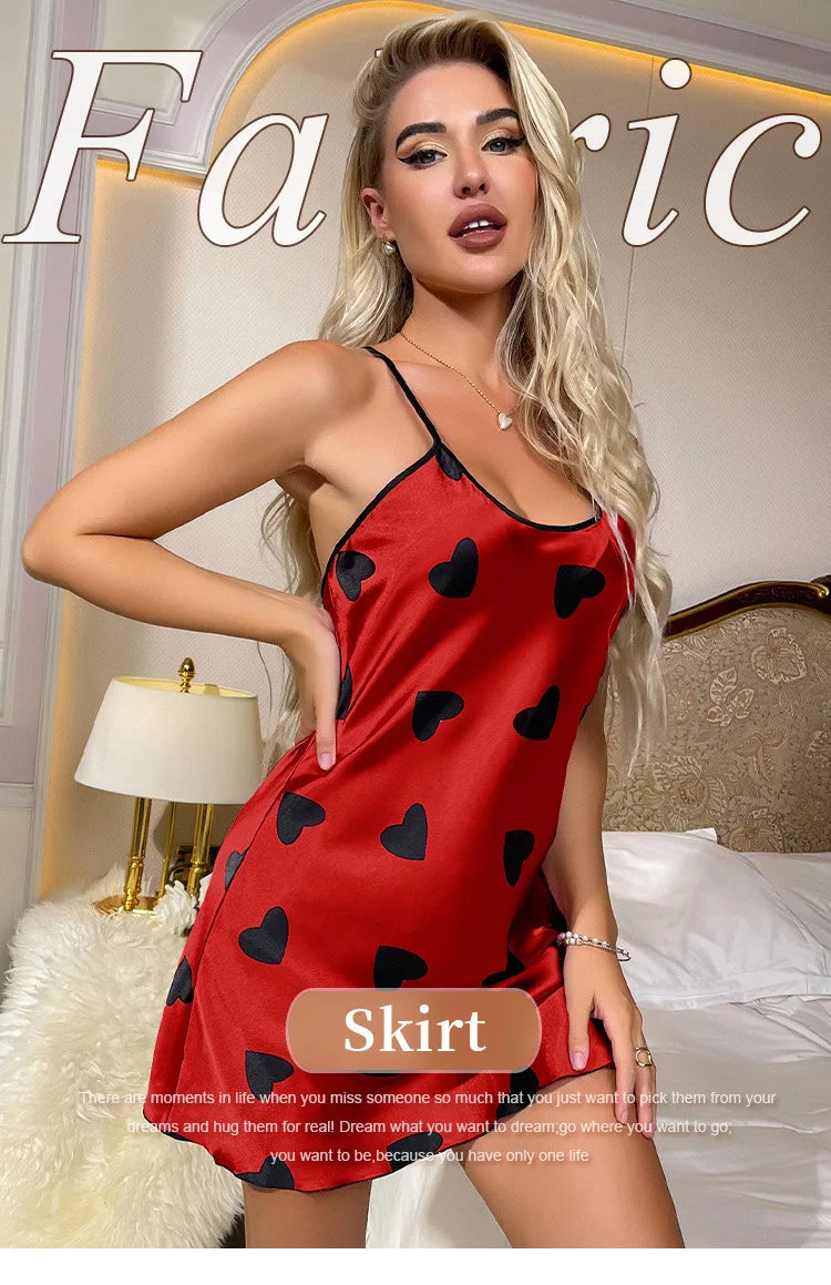 Pigiama estivo nuovo sexy tinta unita stampato stile amore con scollo a U croce regolabile tracolla sottile abito senza schienale