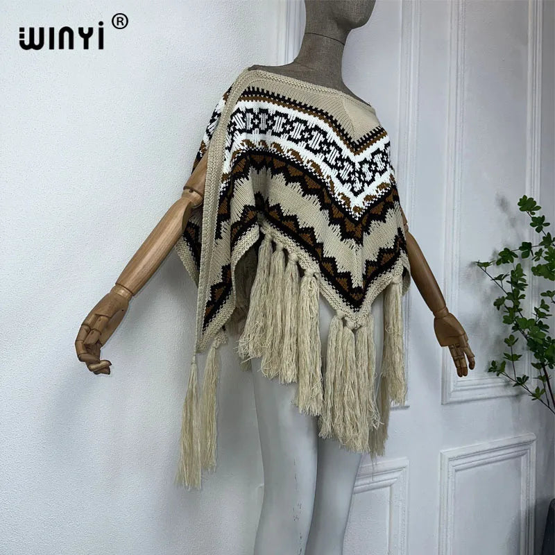 WINYI mantello invernale di alta qualità confortevole spesso caldo poncho donna natale moda stampa nappa mantello capas para mujer dress