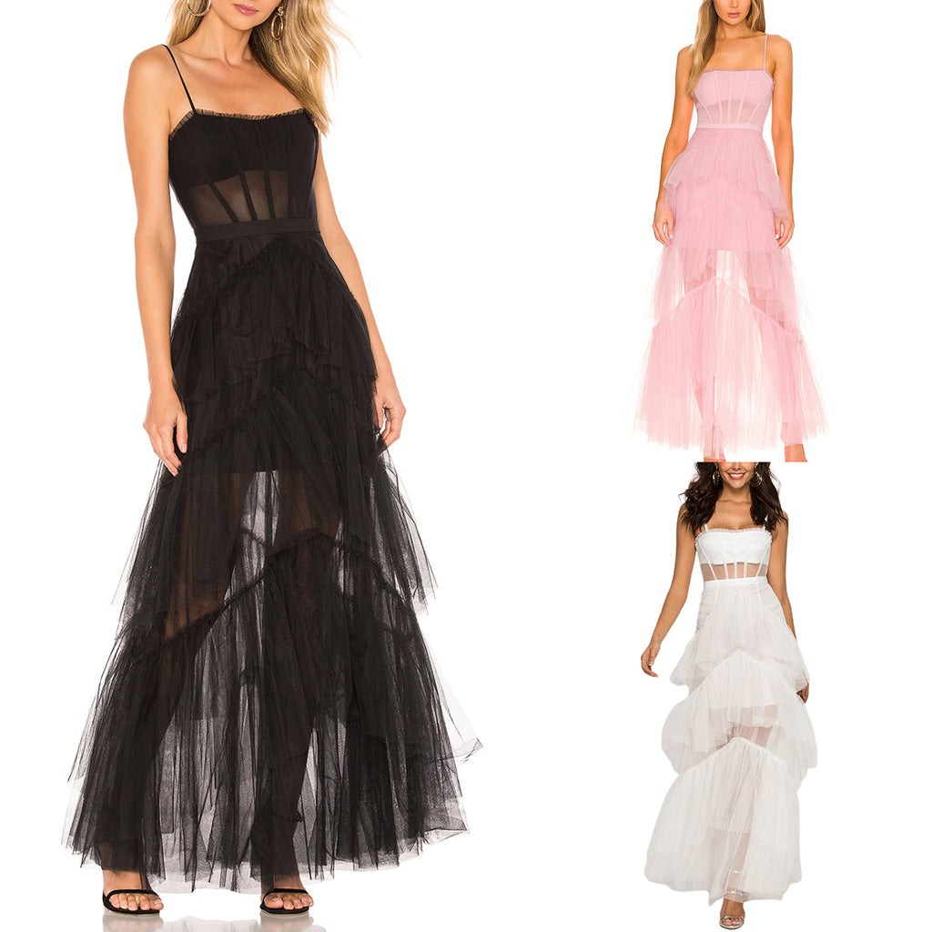Elegante abito da cerimonia nuziale in tulle a rete per donna senza spalline con spalle scoperte abiti da sera a vita alta abiti da ballo per occasioni formali