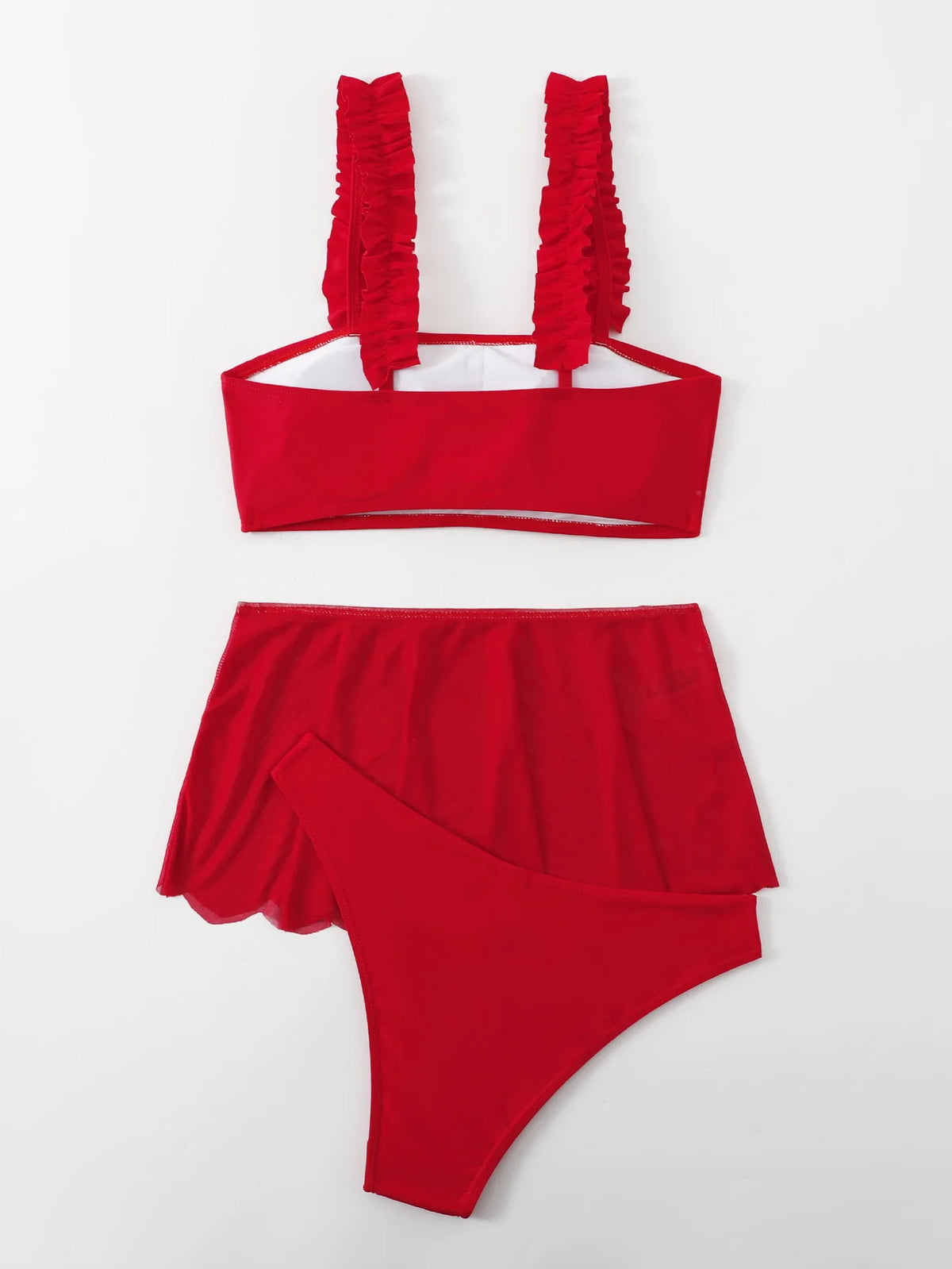 Costume da bagno rosso 2026 da donna, sexy, a vita alta, con gonna, bikini a tre pezzi, con volant, fascia per il petto, per l'estate e la spiaggia