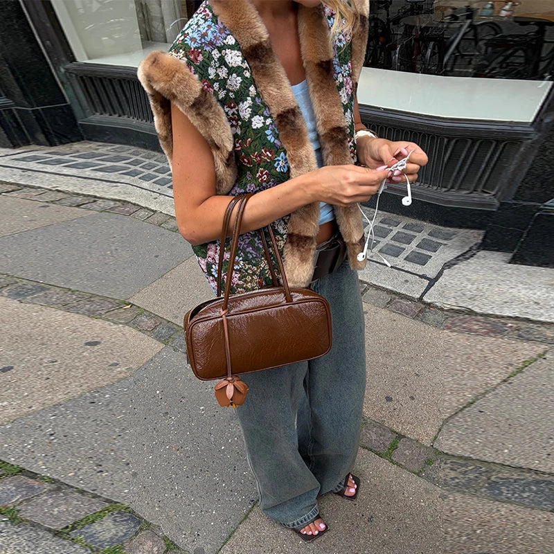 Gilet senza maniche modello Paisley vintage da donna con finiture in pelliccia di procione Gilet moda Capispalla 2025 Autunno Inverno Streetwear