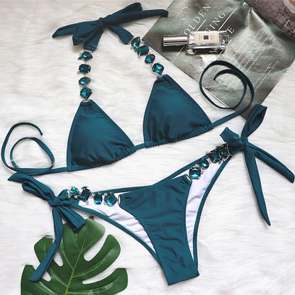 nuovo costume da bagno in due pezzi con strass 2026 cristallo di lusso perizoma Sexy perizoma Bikini Set costumi da bagno da donna costume da bagno Sexy da spiaggia