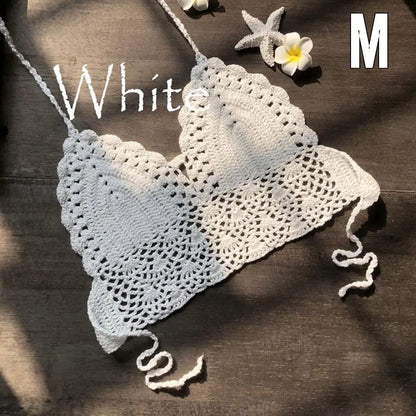 Sexy Women Bikini Crop Top Crochet Boho Beach Bikini Bralette Halter Cami Knitted Bra Tank Top Women's Clothing