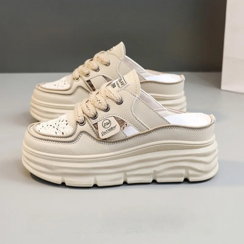 Estate nuovi sandali da donna moda traspirante aumento Baotou Semi-pantofole donna piccola scarpa bianca sandali Sexy Zapatillas