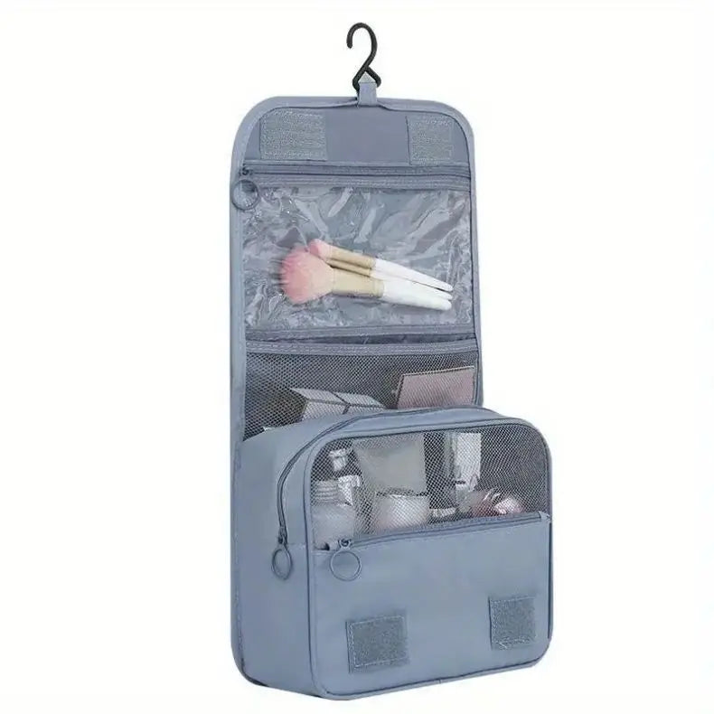 Borsa da Toilette Portatile con Gancio, Multifunzionale, Impermeabile, Resistente all'Usura, Multi-Strato, Grande Capacità, per Trucchi