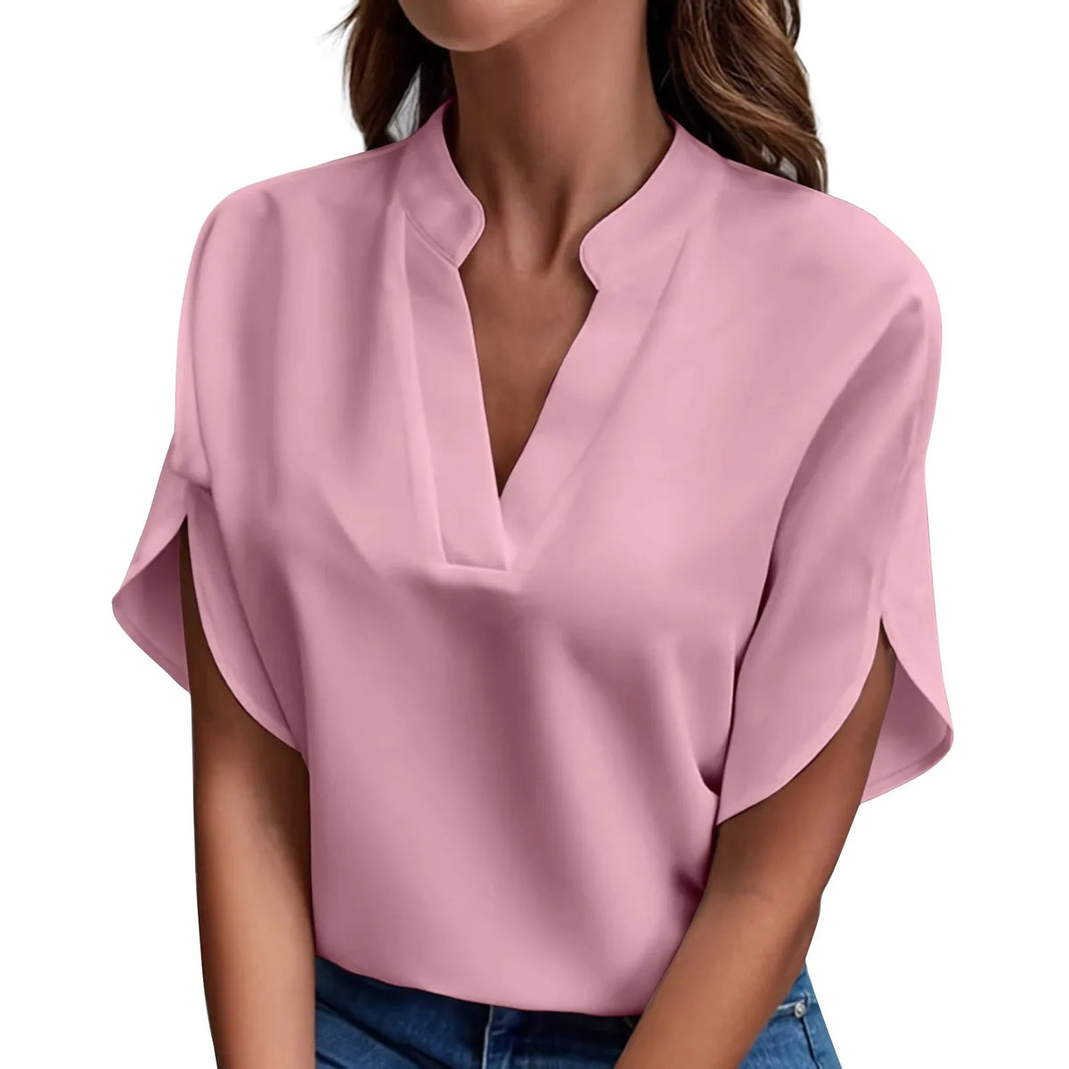 Hauts d'été pour femmes Blouse 2024 Mode Manches courtes Unies Col en V Chemises et blouses amples Élégantes Dames Hauts blancs