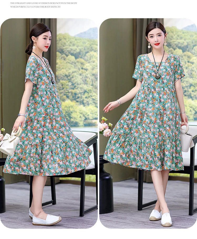 Nuovo Vestito Delle Donne di Estate Vestito Estivo 2024 Casual abito a maniche corte Abiti Femminili O-Collo Robe Abiti della Boemia di Grandi Dimensioni