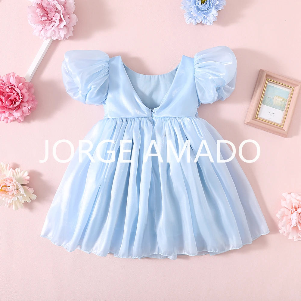 Completi Estivi Coordinati per Gemelle, Body a Maniche Corte con Grande Fiocco, Abiti Principessa con Schiena Scoperta, Abbigliamento per Bambine H0404