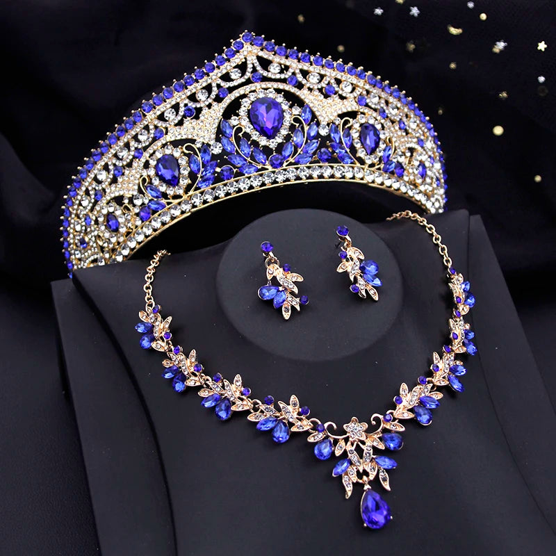 Ensembles de bijoux de luxe pour mariée, diadèmes rouges et boucles d'oreilles, parure de bijoux pour soirée de bal, mariée, accessoire de mariage