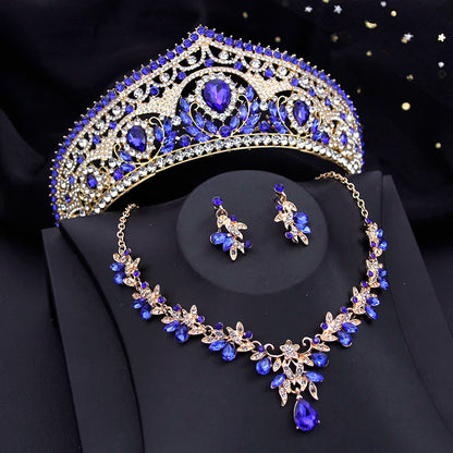 Ensembles de bijoux de luxe pour mariée, diadèmes rouges et boucles d'oreilles, parure de bijoux pour soirée de bal, mariée, accessoire de mariage