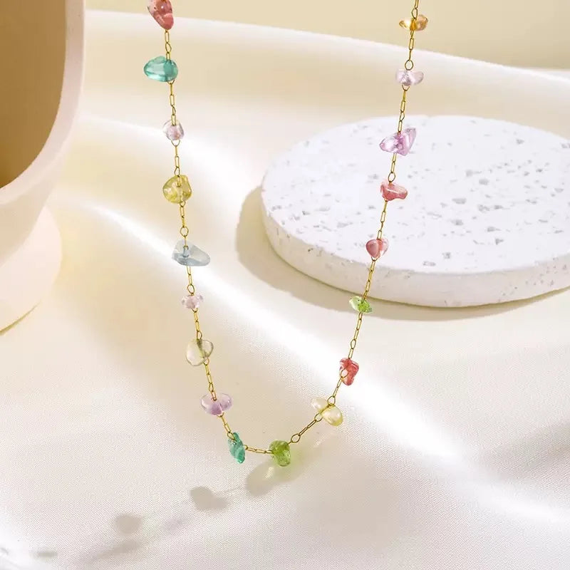 Yupsk Sommer Neu Edelstahl Bunte Steinperlen Halskette Armband Schmuckset für Frauen Mädchen Mode Accessoires