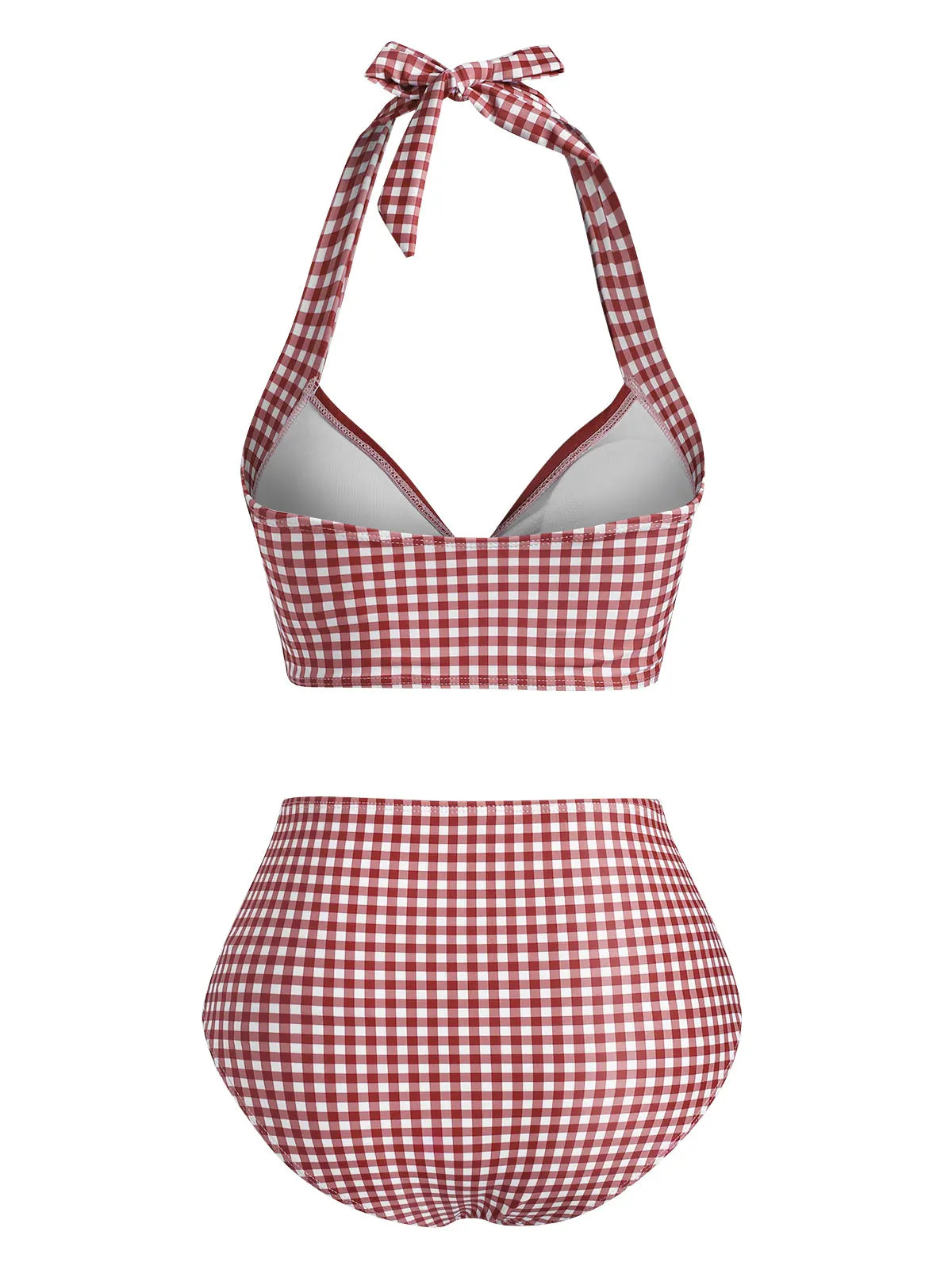 Dressfo Damen Tankini mit Bauchkontrolle, Vintage-Karo-Print, Korsett-Stil, Zierknöpfe, Sommer-Strand-Badeanzug