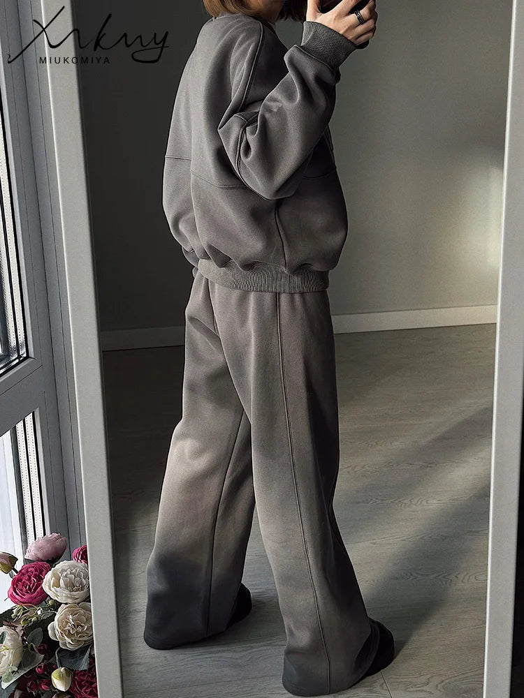 Abito caldo per le donne Pantaloni sportivi Set Inverno 2 pezzi Giacca e pantaloni in pile spesso con cerniera Set Tuta da donna in velluto per le donne