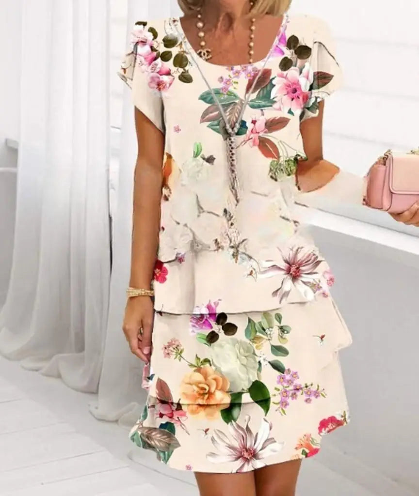 Abito longuette a maniche corte Befree da donna con volant larghi e grandi abiti casual floreali midi estivi grandi