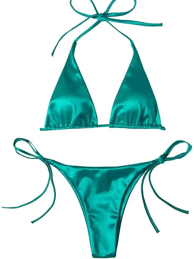 Maillot de bain deux pièces brésilien sexy en satin pour femme