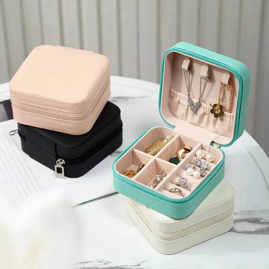 Mini scatola portaoggetti portatile per gioielli, organizer da viaggio, custodia per gioielli, orecchini in pelle, collana, anello, espositore per gioielli