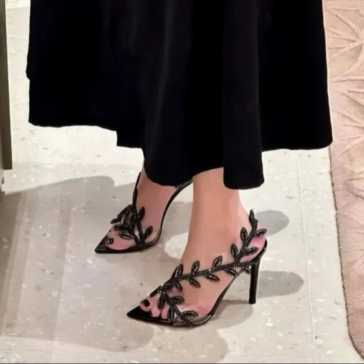 Nuovi Sandali Estivi da Donna con Tacco Alto, Punta a Foglia con Strass, Sandali con Tacco a Spillo, Scarpe Eleganti e alla Moda per Donne